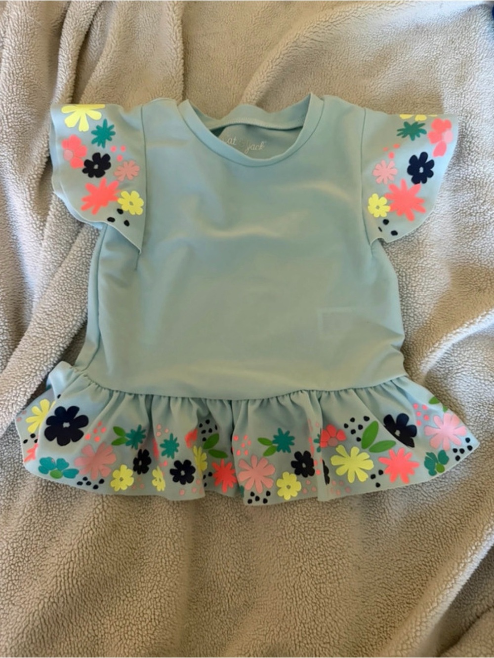 Cat & Jack Light Blue Floral Flutter Sleeve Swim Shirt